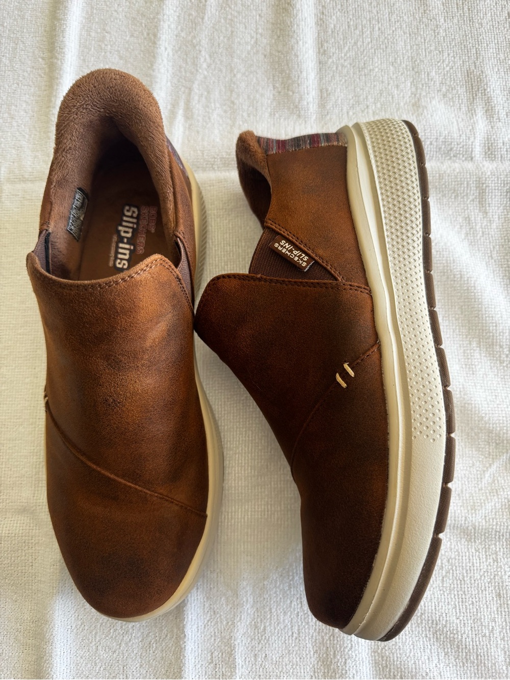 Skechers Tan Slip-On Loafer with Multicolor Striped Heel Panel - Picture 9 of 12